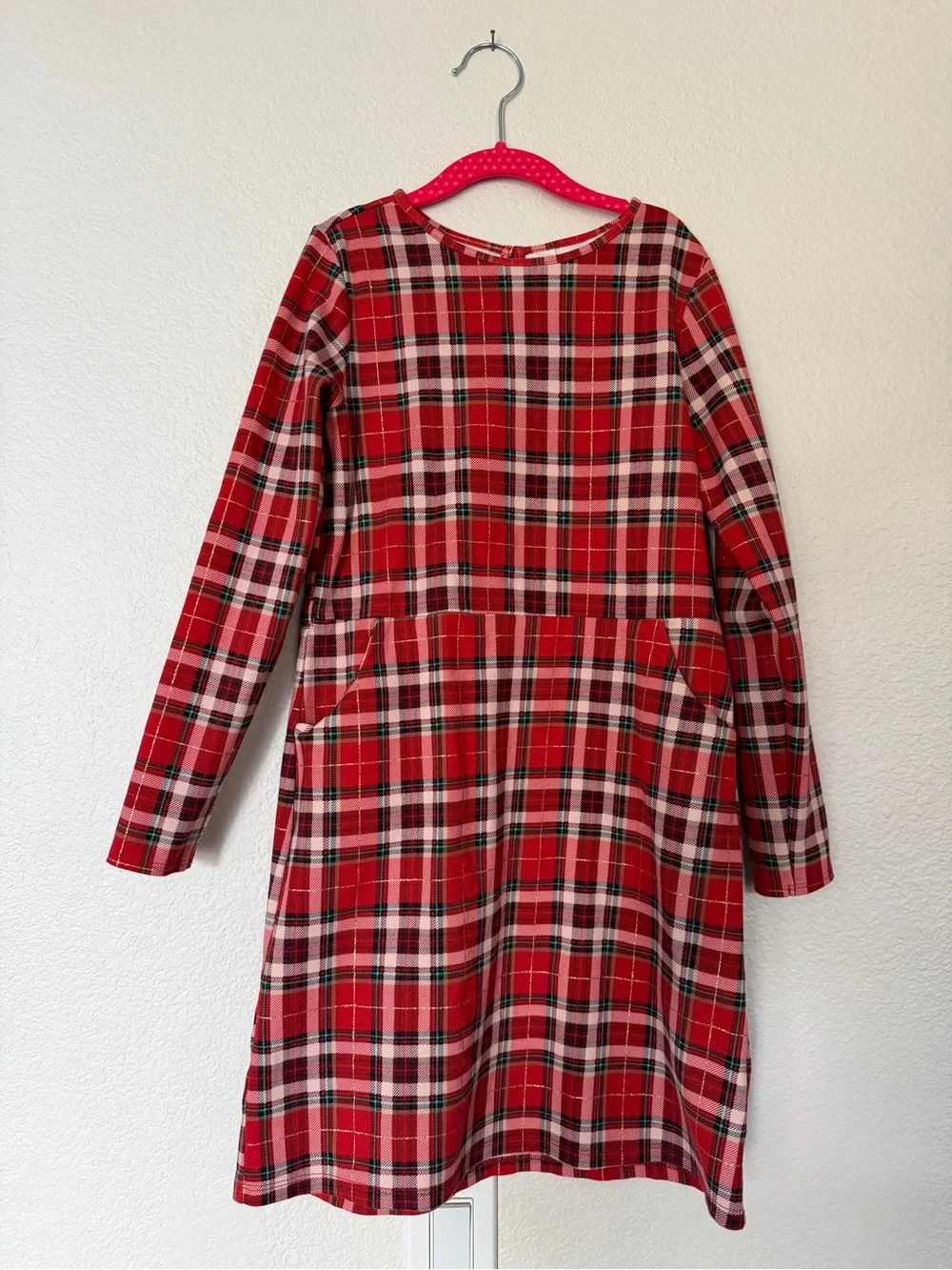Girls H&M Size 8/10 Holiday Dress Red Plaid Long Sleeve Shift Dress